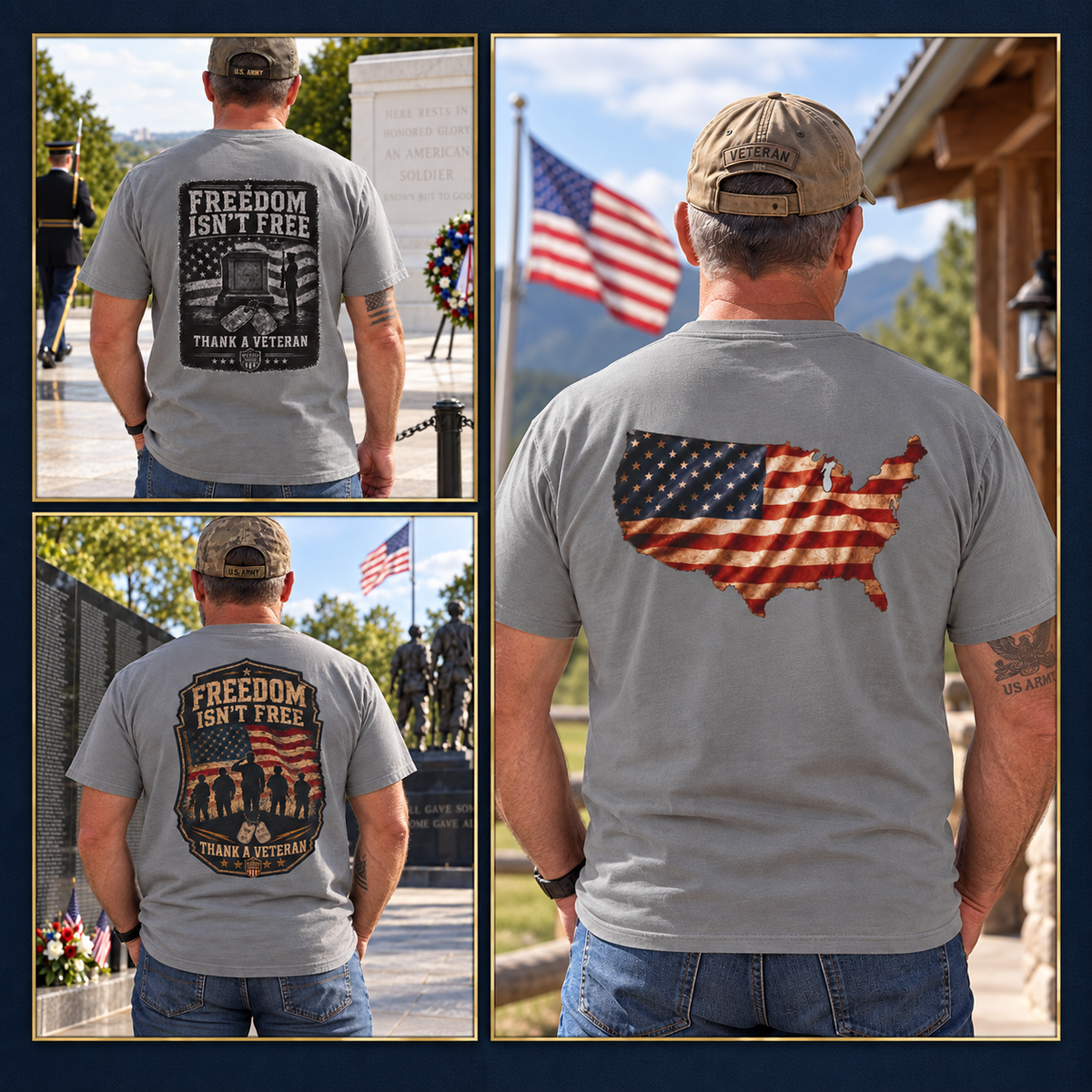 Freedom Isn't Free and Vintage American Flag Veteran T-shirts