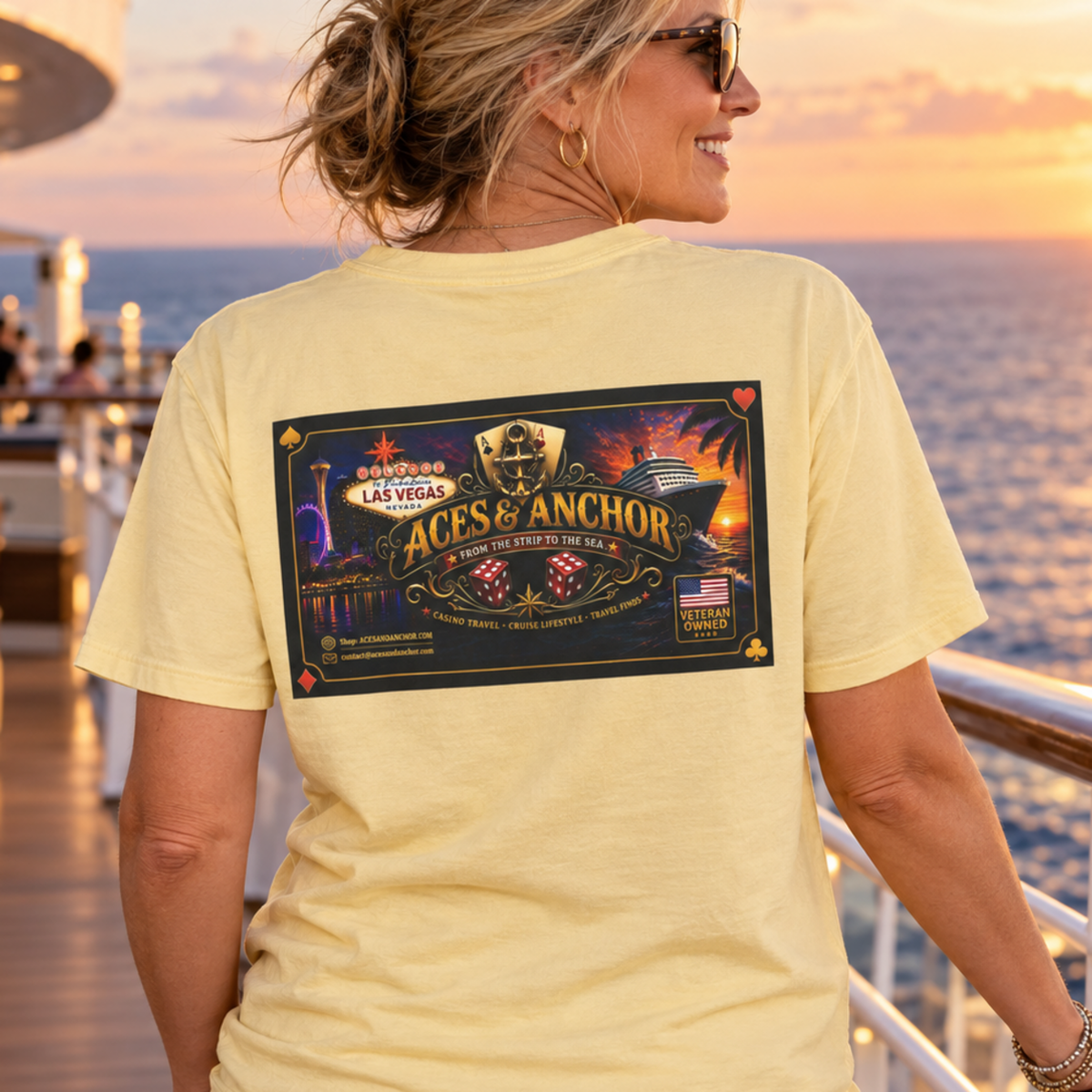 Aces & Anchor From the Strip to the Sea T-Shirt back artwork detail