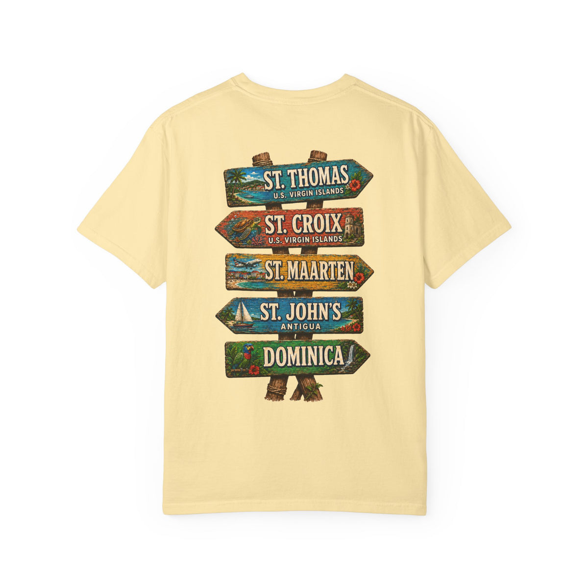 Southern Caribbean Island List Unisex Garment-Dyed T-Shirt