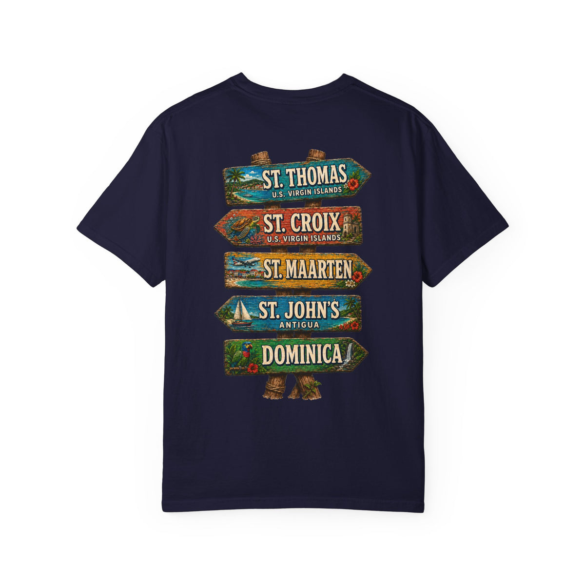 Southern Caribbean Island List Unisex Garment-Dyed T-Shirt