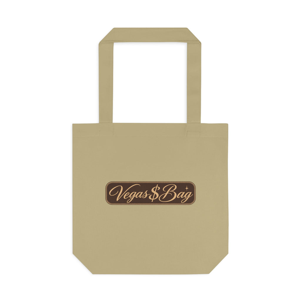 Vegas $ Bag  Bay Cotton Tote — Vintage Script Reusable Shopper with Gold Embroidery Quote