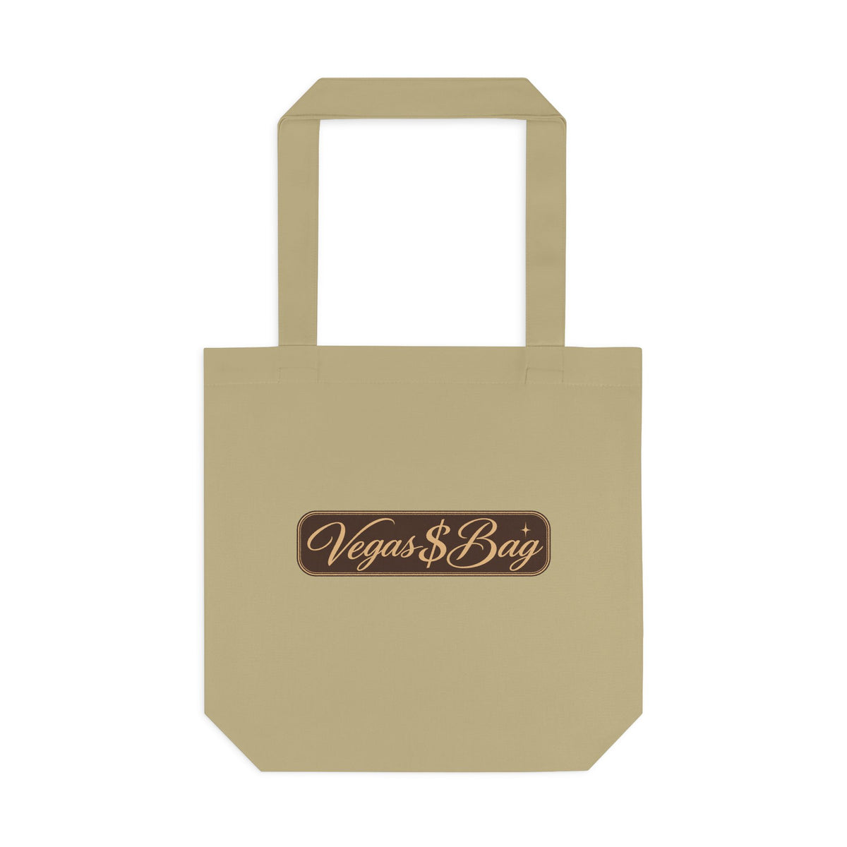 Vegas $ Bag  Bay Cotton Tote — Vintage Script Reusable Shopper with Gold Embroidery Quote