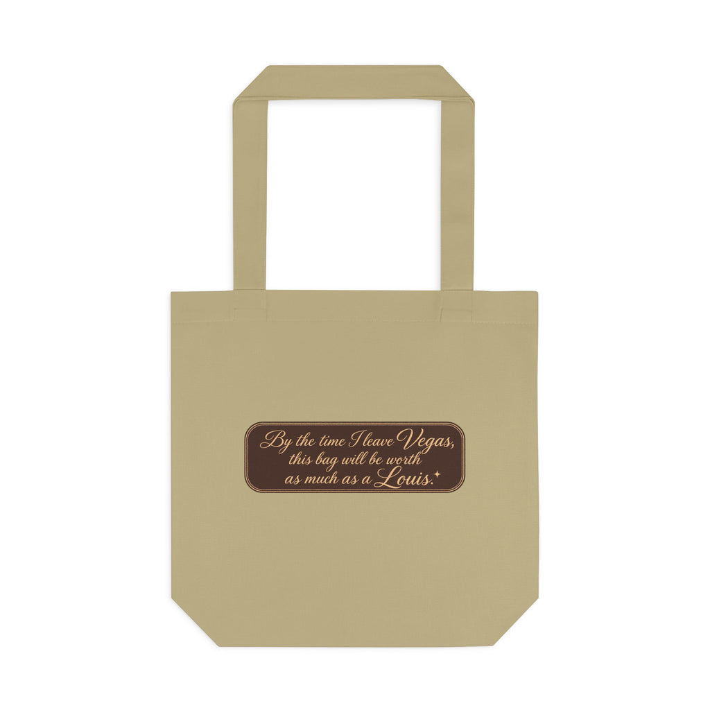 Vegas $ Bag  Bay Cotton Tote — Vintage Script Reusable Shopper with Gold Embroidery Quote
