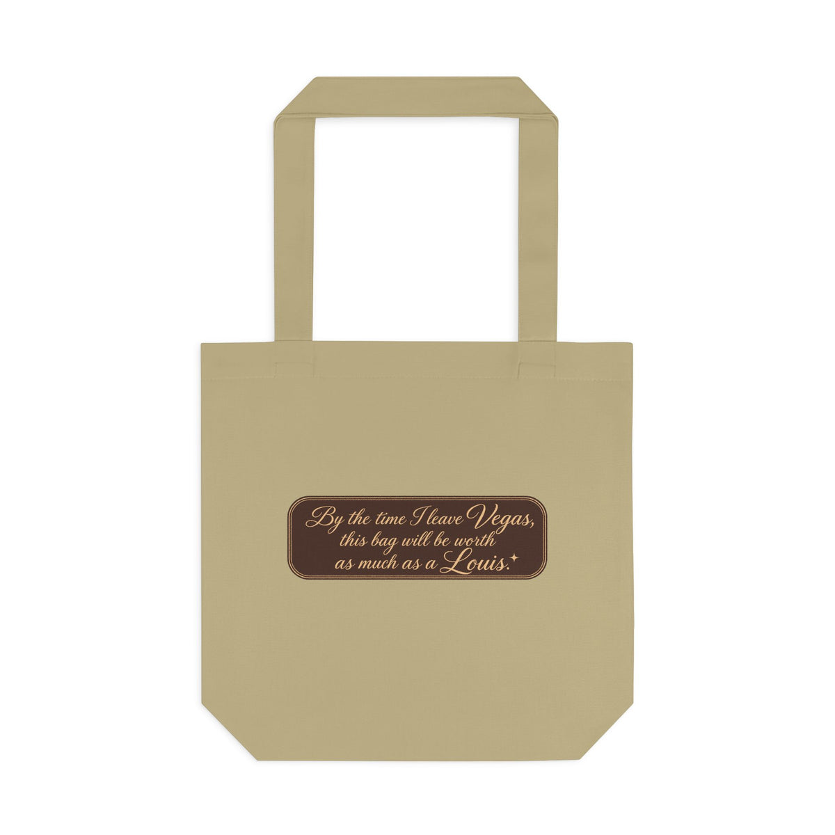 Vegas $ Bag  Bay Cotton Tote — Vintage Script Reusable Shopper with Gold Embroidery Quote