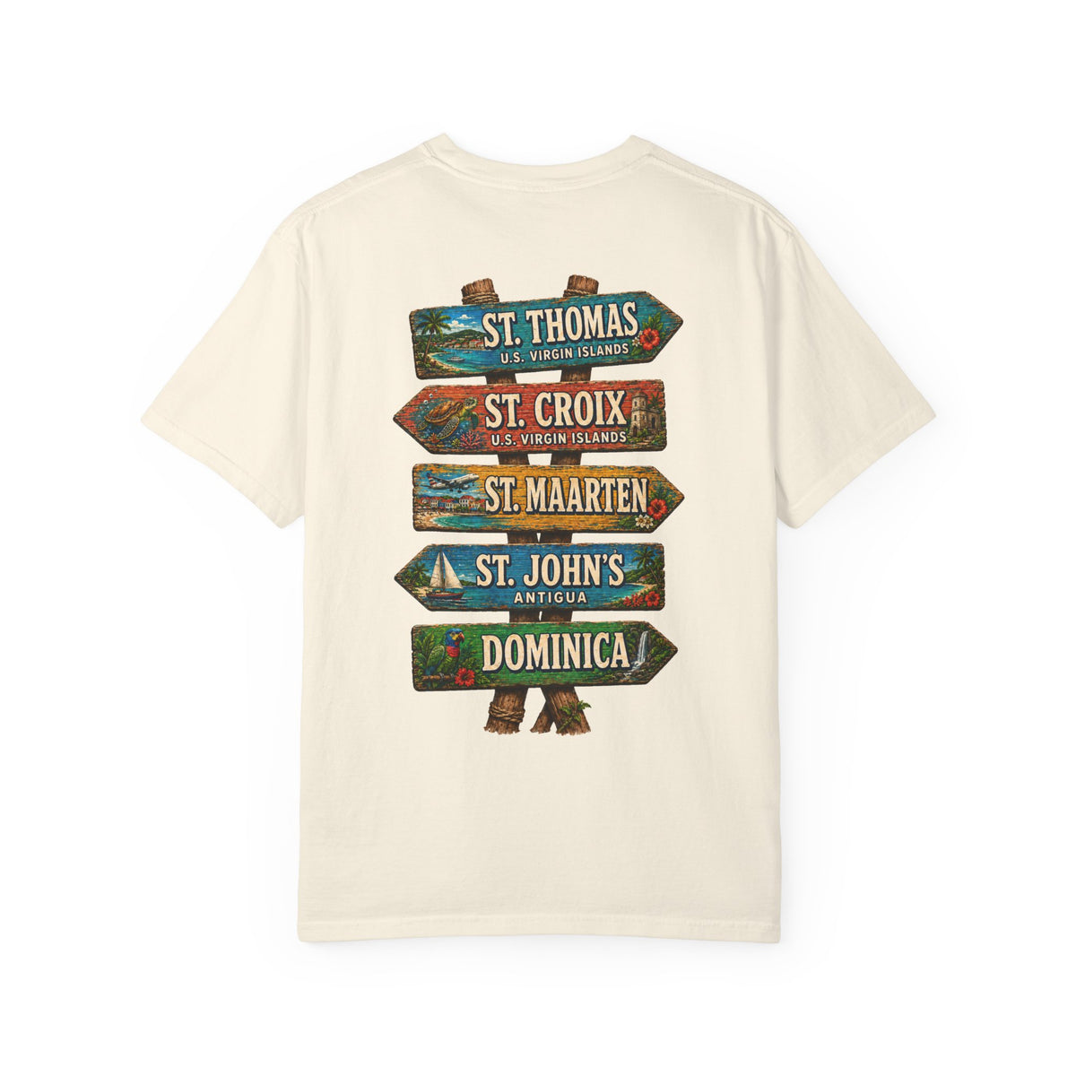 Southern Caribbean Island List Unisex Garment-Dyed T-Shirt