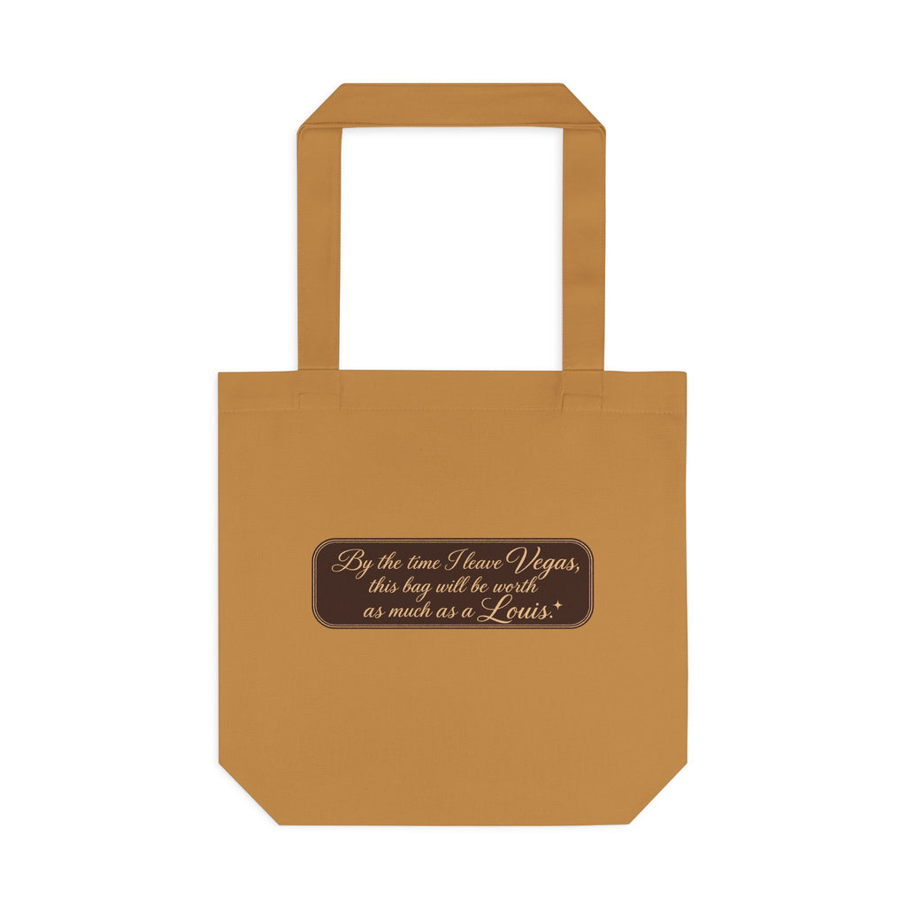 Vegas $ Bag  Bay Cotton Tote — Vintage Script Reusable Shopper with Gold Embroidery Quote