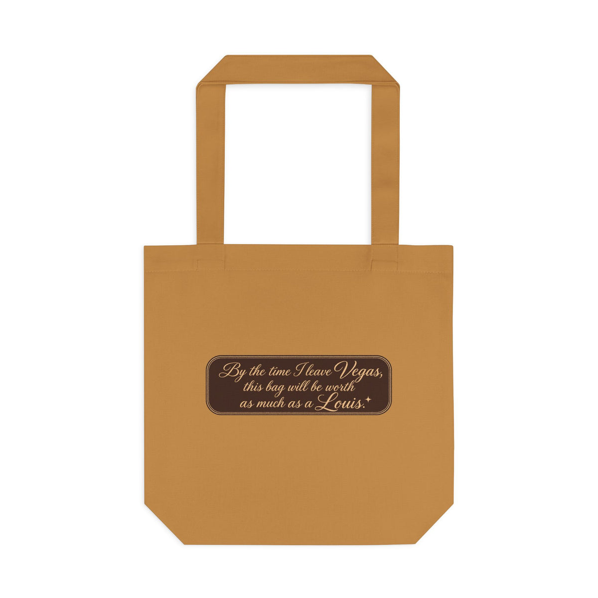 Vegas $ Bag  Bay Cotton Tote — Vintage Script Reusable Shopper with Gold Embroidery Quote