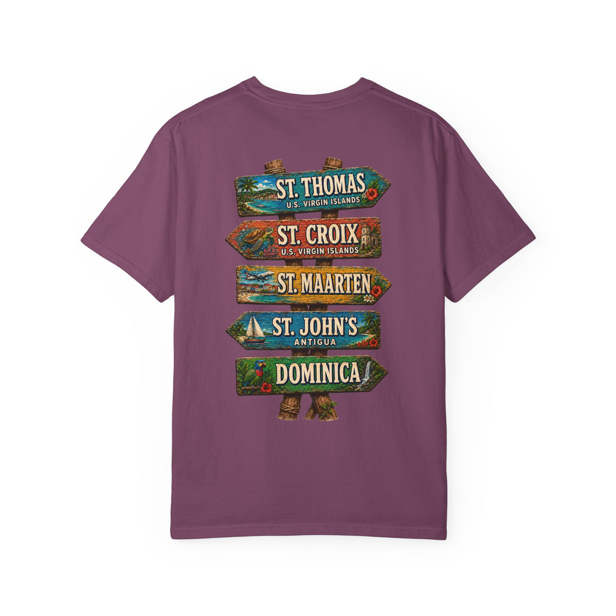 Southern Caribbean Island List Unisex Garment-Dyed T-Shirt