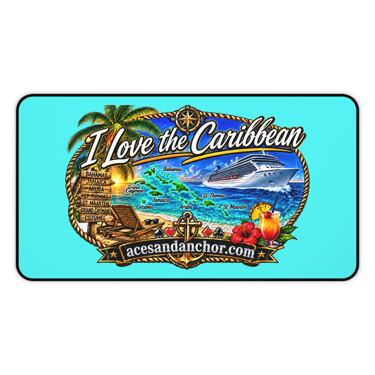 I Love the Caribbean Desk Mat product image 1