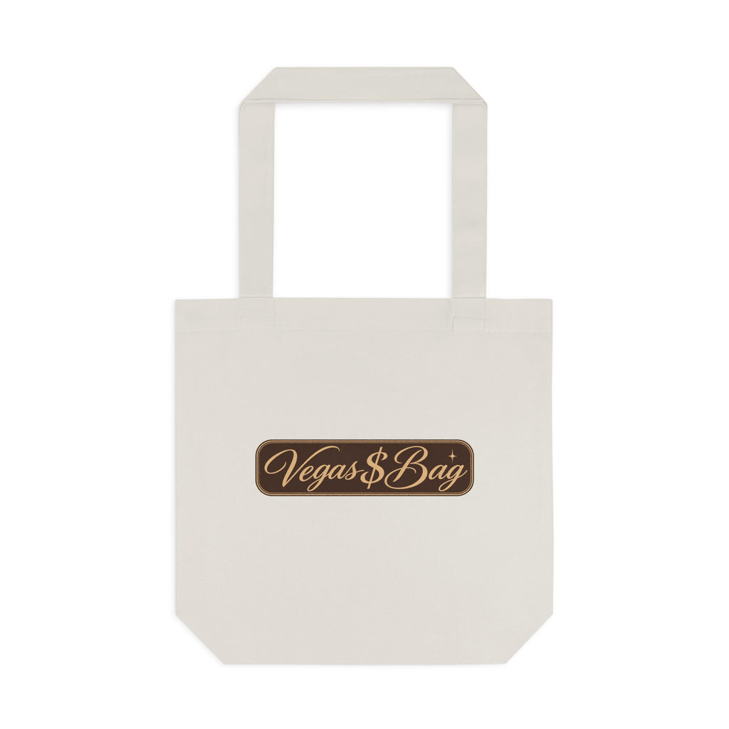 Vegas $ Bag  Bay Cotton Tote — Vintage Script Reusable Shopper with Gold Embroidery Quote