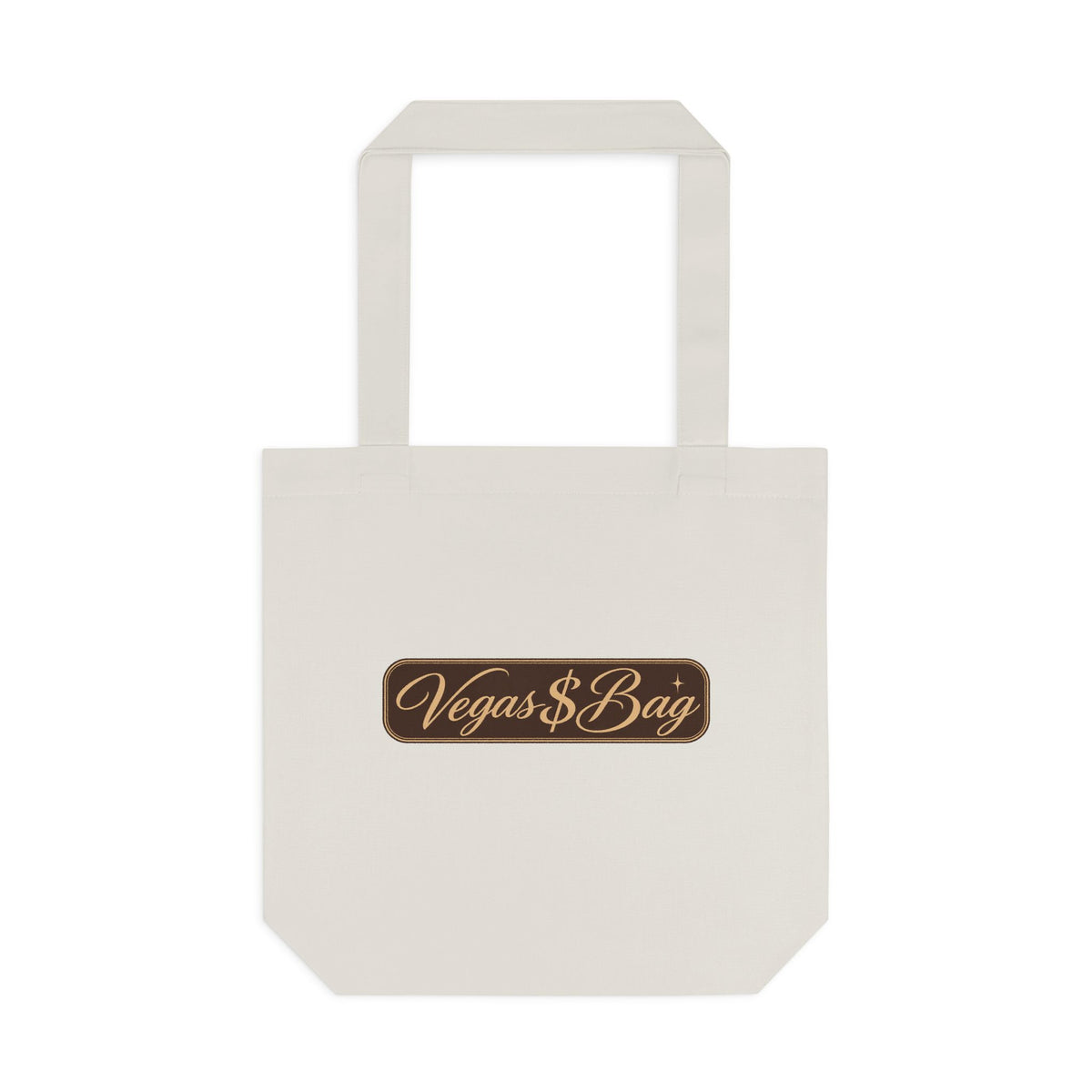 Vegas $ Bag  Bay Cotton Tote — Vintage Script Reusable Shopper with Gold Embroidery Quote