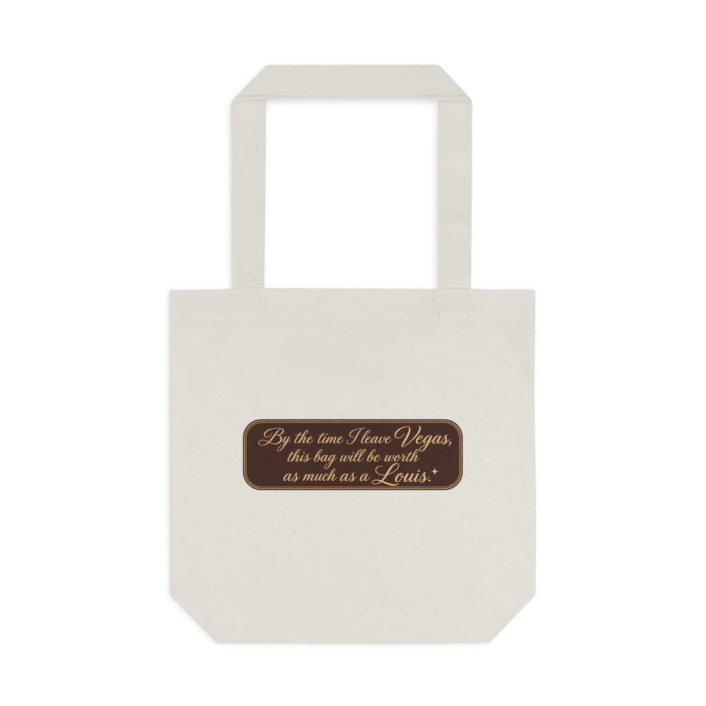Vegas $ Bag  Bay Cotton Tote — Vintage Script Reusable Shopper with Gold Embroidery Quote