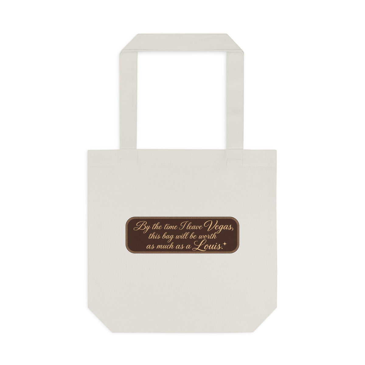 Vegas $ Bag  Bay Cotton Tote — Vintage Script Reusable Shopper with Gold Embroidery Quote