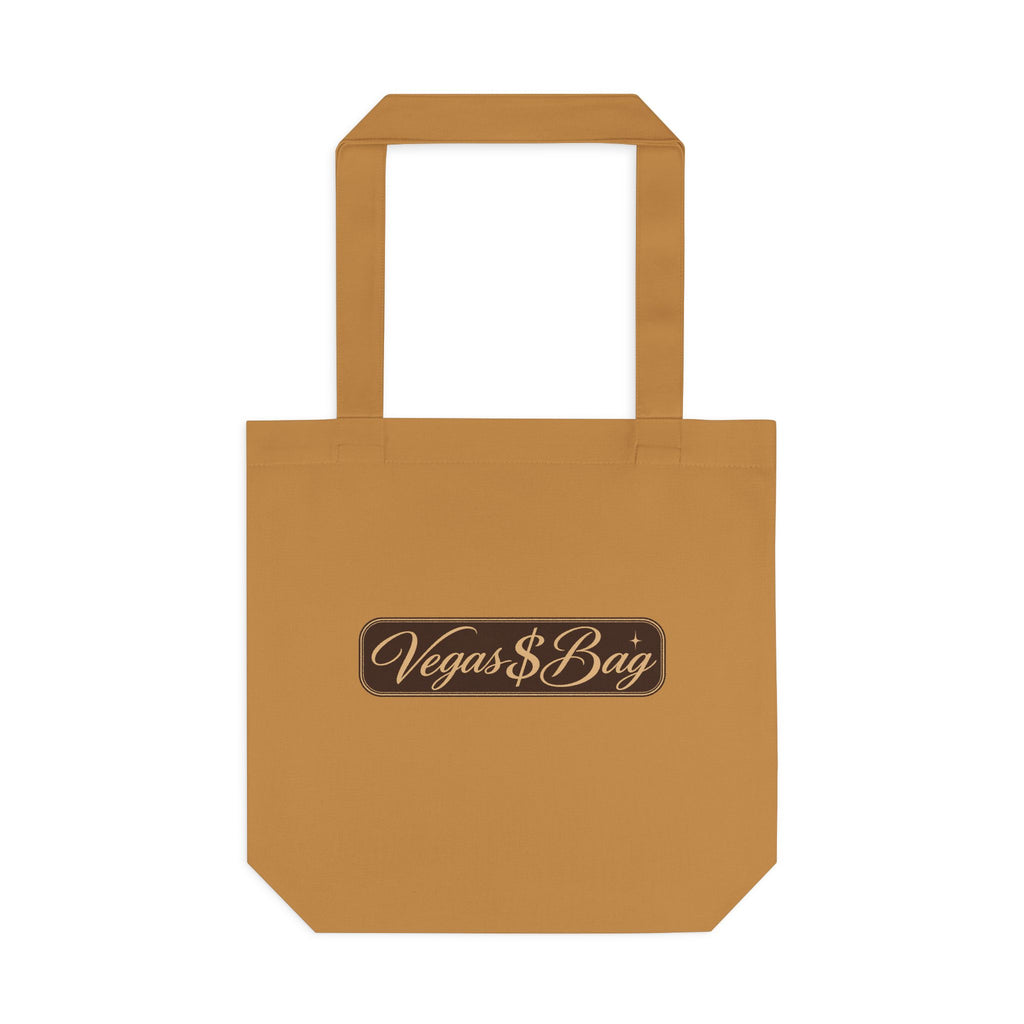 Vegas $ Bag  Bay Cotton Tote — Vintage Script Reusable Shopper with Gold Embroidery Quote