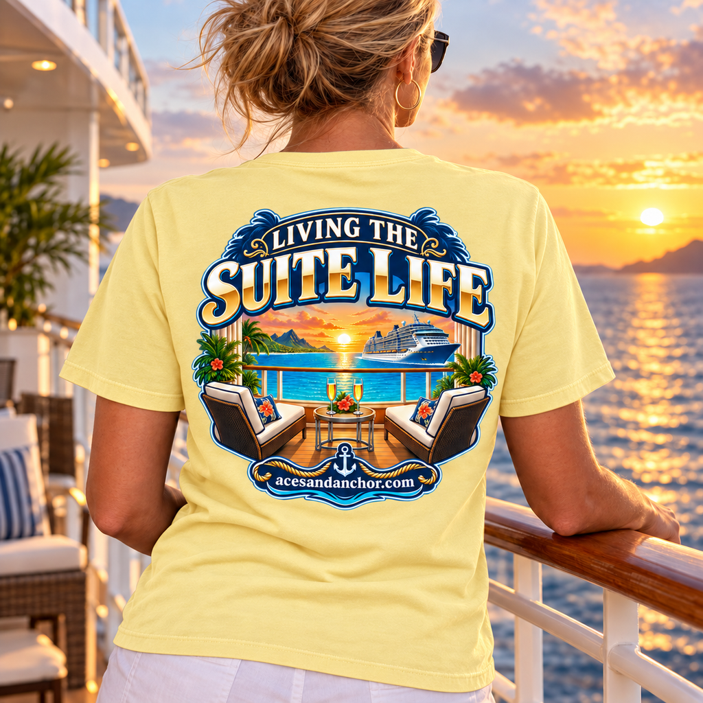 Woman wearing Living the Suite Life T-shirt in Banana, back view